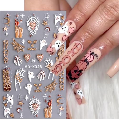 Halloween Nail Stickers Ghost Pumpkin Stars Moon Fall Design 3 Sheets Style-4
