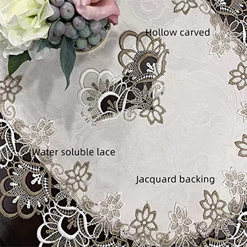 Beige Embroidered Lace Oval Tablecloth - 23.6 x 47 Inches Dust Cover