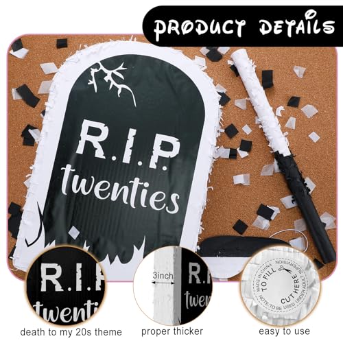 30th Birthday Piñata Set with Tombstone Design - Fun Death to My 20s Party Supplies