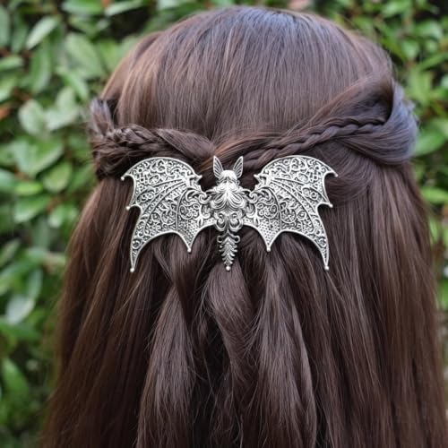 Halloween Bat Wing Hair Clips - Gothic Silver Hair Barrettes, Style 9