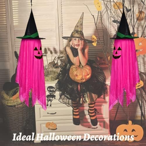 Pink Halloween Hanging Pumpkin Witch Hats 2-Pack Outdoor Decor