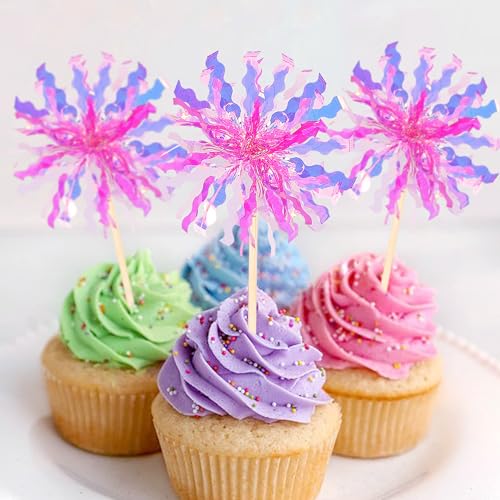 Foil Firework Cupcake Toppers - Design 21, 40 Pack Birthday Party Decorations