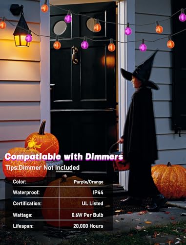 Halloween String Lights Outdoor G40 LED Orange & Purple Frosted Globe - 25ft, Connectable, Waterproof Halloween Decorations, Vari of Frosted Orange Purple