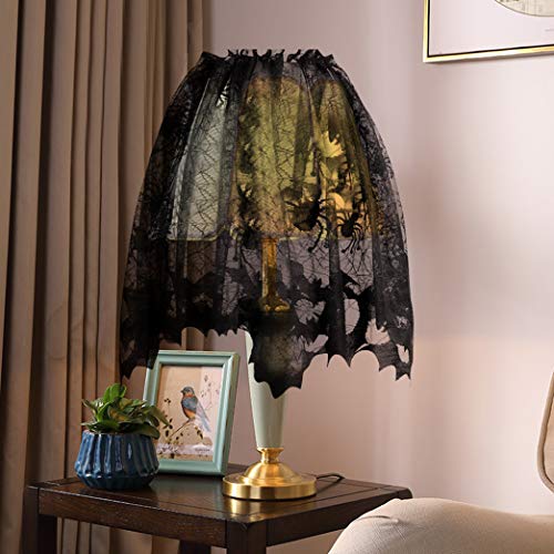 Halloween Decor Set with Lace Tablecloth Bat Wall Stickers and Spider Lampshade