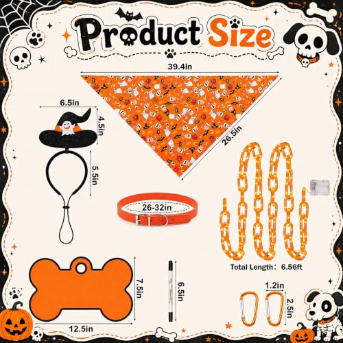 7Ft Skeleton Dog Costume Accessories Set - Orange Halloween Decor