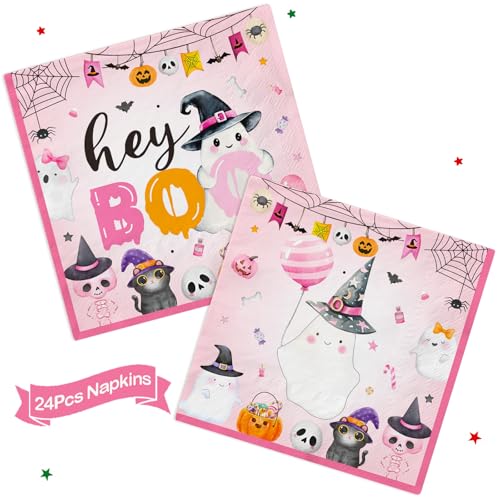 Pink Halloween Ghost Plates and Party Supplies Set for Girls Night & Birthday
