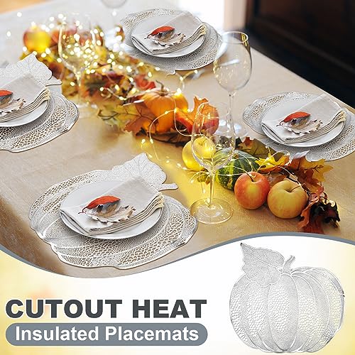 Silver Thanksgiving Pumpkin Placemats Set of 12 - Vinyl Fall Table Decor