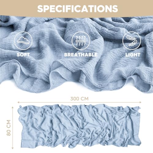 120-Inch 3-Piece Boho Ice Blue Gauze Wedding Table Runner - Seasonal Kitchen Decor