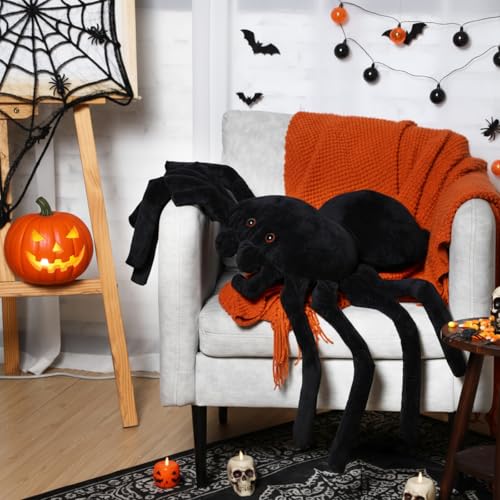 Giant Spider Plush Pillow - Halloween Decor 31.5 x 19.7 Inches - Black