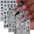 Halloween Crystal Diamonds Spider Web Nail Stickers - Self-Adhesive 3D Decals, Ghost & Bloody Design, 4 Sheets