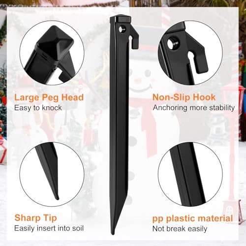 12-Pack Heavy Duty Inflatable Stakes Set with Ropes & Hooks for Outdoor Decorations - Black Plastic Tent Stakes