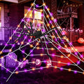 Halloween Spider Web Lights with 50-Inch Plush Spider & Stretch Cobweb - Remote Control, 8 Modes, Waterproof Yard Decor