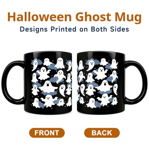 Halloween Ghost Coffee Mug - Cute Spooky Ceramic Black Cup 11oz - Ghost Mug