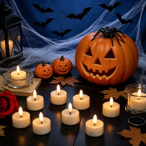 24 Pack Flameless LED Tea Lights with Black Wick, Battery Operated, Warm White