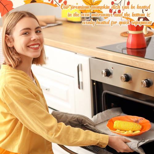 Pumpkin Ceramic Plates Set of 4 - 8 Inch Fall Thanksgiving Dinnerware - Versatile Serving Dishes for Salads Fruits and Desserts