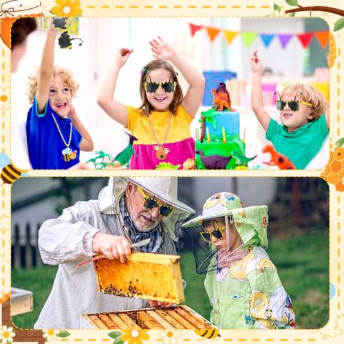 Ecally Bee Party Favors Set - 12 Bee Sunglasses & 12 Bee Necklaces for Halloween & Birthday
