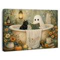 Halloween Bathroom Wall Art Decor H19 Spooky Ghost Black Cat Bathtub Canvas Wall Decoration