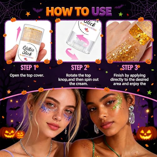 Halloween Body Face Hair Glitter Stick - Red & Black Chunky Style-31