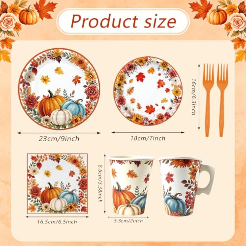 Fall Autumn Disposable Dinnerware Set for 24 Guests - Plates, Napkins & Utensils