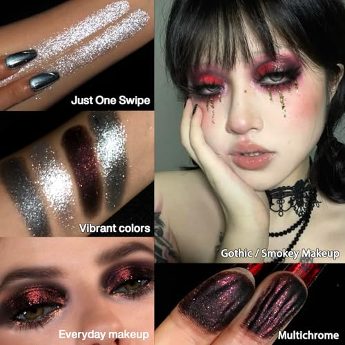 Goth Makeup Eyeshadow Palette - White Black Red Silver Gray Burgundy 12 Colors