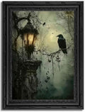 Black Raven Wall Art with Frame - Gothic Dark Academia Canvas Poster - 16x12in