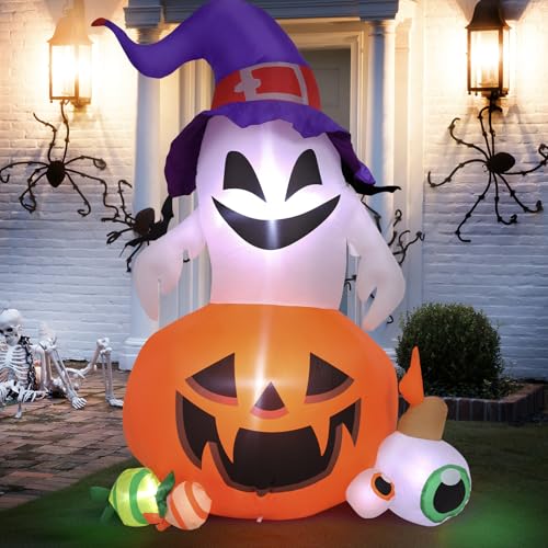 5FT Outdoor Inflatable Pumpkin Ghost Halloween Decoration with LEDs