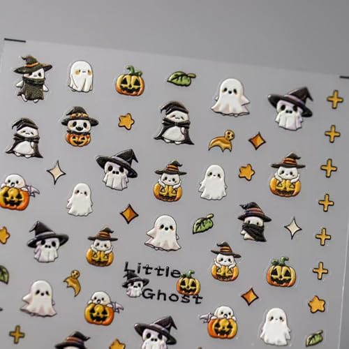 Halloween Nail Art Stickers - 5D Embossed Ghost Design for Women Girls - Color05