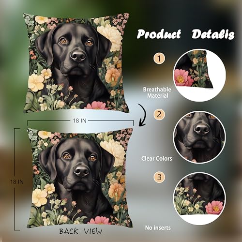 Labrador Retriever Floral Decor Pillow Cover 18x18 - Rustic Botanical Home Accent