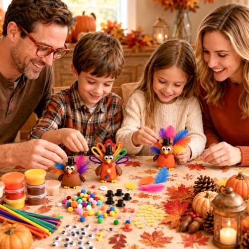 Thanksgiving Turkey Craft Kit with Air-Dry Clay and Accessories – 24 Pack
