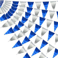 Navy Blue Silver Triangle Pennant Banner - 130FT Nautical Party Decorations Set - Reusable Fabric Bunting for Weddings, Birthdays, Celebrations