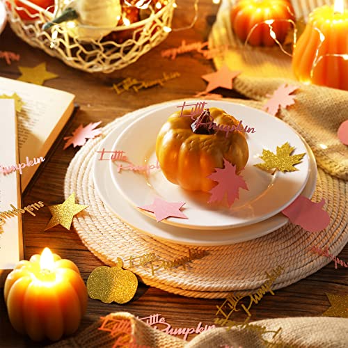 Fall Thanksgiving Pink & Gold Pumpkin Confetti Set - 400 Pieces for Parties & Decor