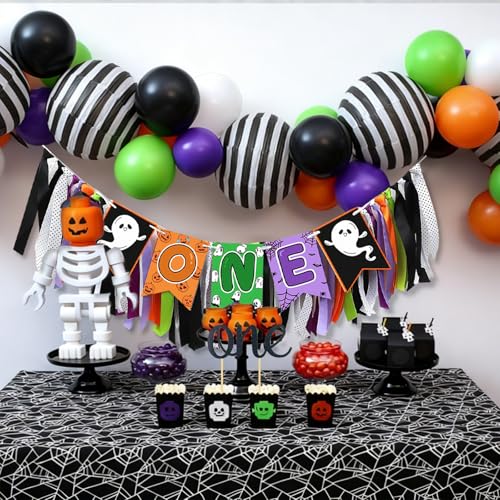 Halloween First Birthday Banner for High Chair & Photo Props - Spooky Kids Party Decor