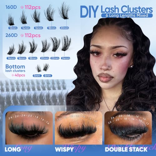 Dramatic Spikes Lash Clusters with Bottom Lashes - 160D+260D 12-22mm Full Volume Eyelash Extensions - Variation of This Listing