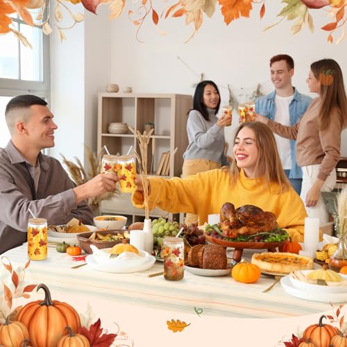 Thanksgiving Maples Glass Cups Set with Lids & Straws - 16oz Autumn Harvest Drinkware