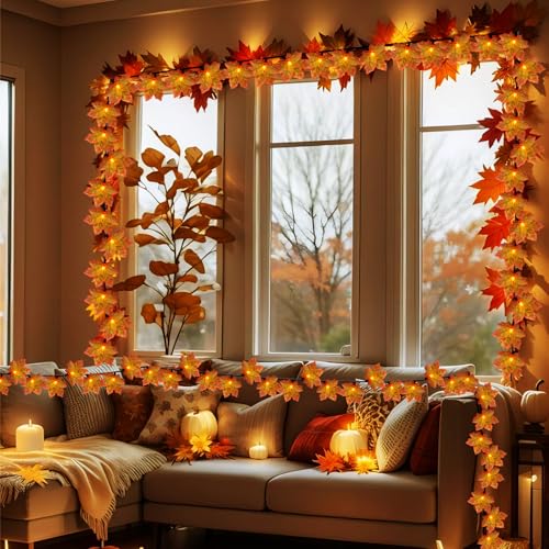 Fall Maple Leaf String Lights - 13.5ft Outdoor Indoor Halloween Thanksgiving Decor