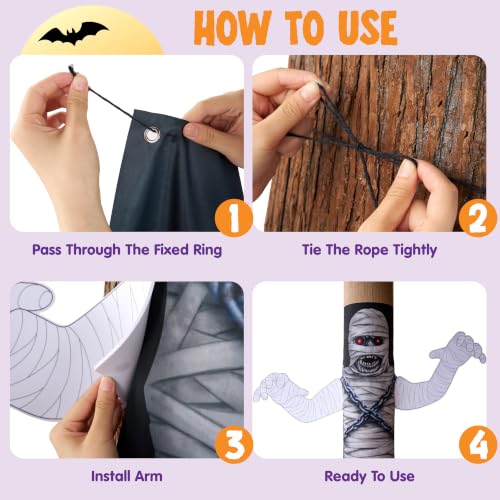 Halloween Tree Wrap Ghost Decoration with Mummy Hands Outdoor Yard Porch