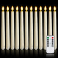 Ivory Flameless Taper Candles with Remote & Timer - 12 Pack, 9.6 Inch LED Window Candlesticks