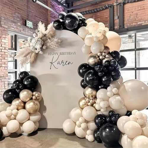 Black White Gold Balloons Set - 50pcs 12 Inch Latex for Birthday Party Decorations