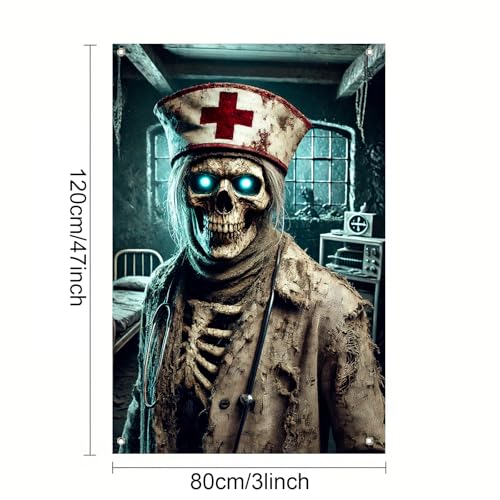 Halloween Zombie Nurse Window Banner 31x47 Inch - Spooky Medical Scene - Colorful Variation 8