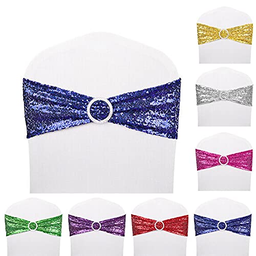 Blue 50 Pack Sequin Chair Sashes for Wedding & Event Decoration