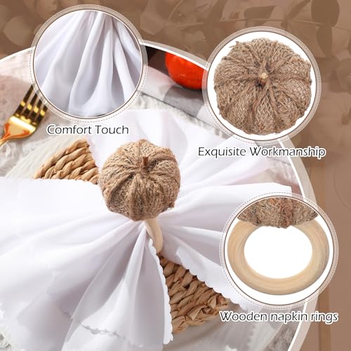 Remerry Fall Thanksgiving Napkin Rings Set of 24 Pumpkin Holders with Burlap & Cloth Variation of Natural Color