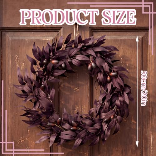 20 Inch Autumn Wreath for Front Door - Burgundy Fall Decor, Expandable Olive Design