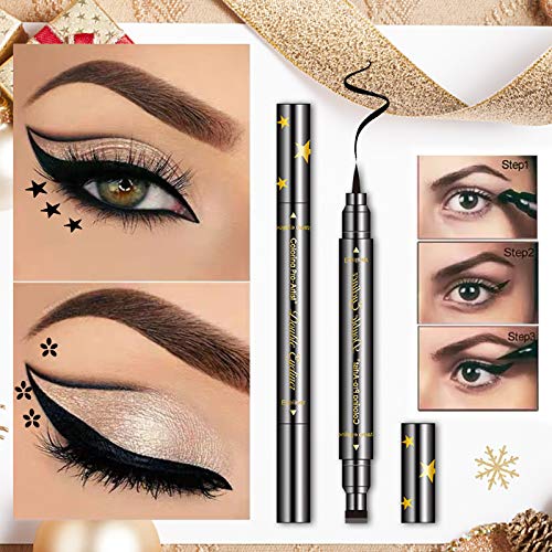Erinde 6PCS Double-Headed Eyeliner Stamp Pen Set - Black, Winged & Decorative Shapes
