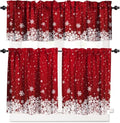 Christmas Curtains Valances Set 3 Pieces - Red Snowflake Holiday Window Decor 27"W x 24"L
