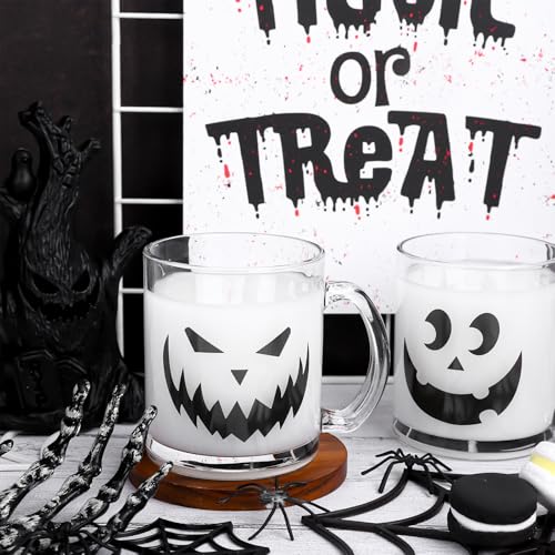Halloween Glass Coffee Mug Set - Spooky Pumpkin Face Drinkware, 4 Pack