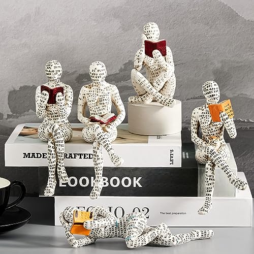 3 Pcs Reading Woman Figurine Set - Modern Abstract Bookworm Decor for Shelf & Desk - Variation 2