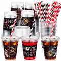 Horror Movie Night Plastic Cups with Lids & Straws - Black & Red Variation