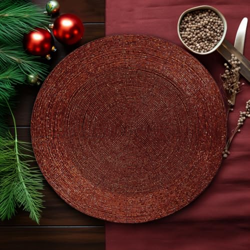 Burgundy Beaded Charger Placemats Set of 4 - Handmade Fall Table Decor