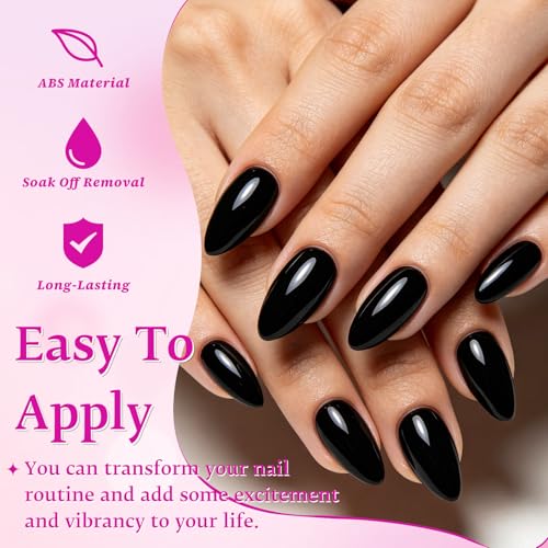 LuckForever Black Short Almond Press On Nails with Glue Tabs - 240pc