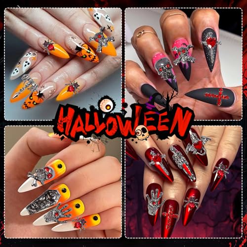 Halloween Nail Charms and Gems Set - Punk Gothic Skull Ghost Spider Designs